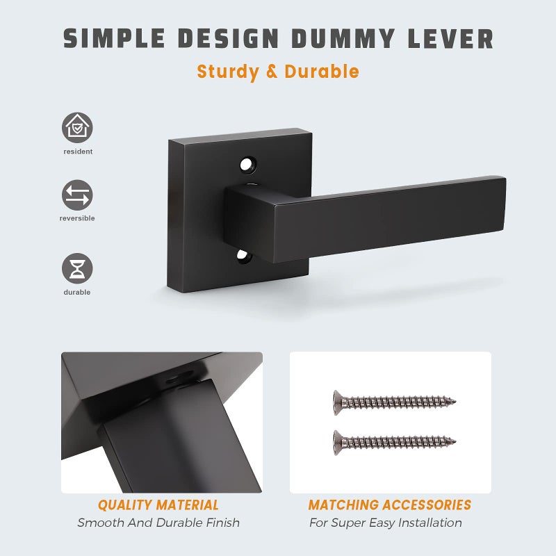 KNOBWELL 10 Pack Single Sided Heavy Duty Black Interior Door Handles Right/Left Handing Dummy Lever Dummy Function Matte Black Door Handle 0.93 lb One Lever - Image 4